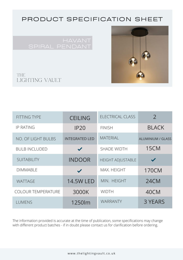 Havant 3 Light Smoked Glass Pendant