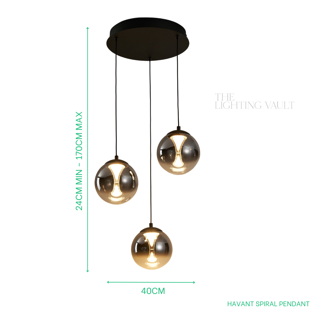 Havant 3 Light Smoked Glass Pendant
