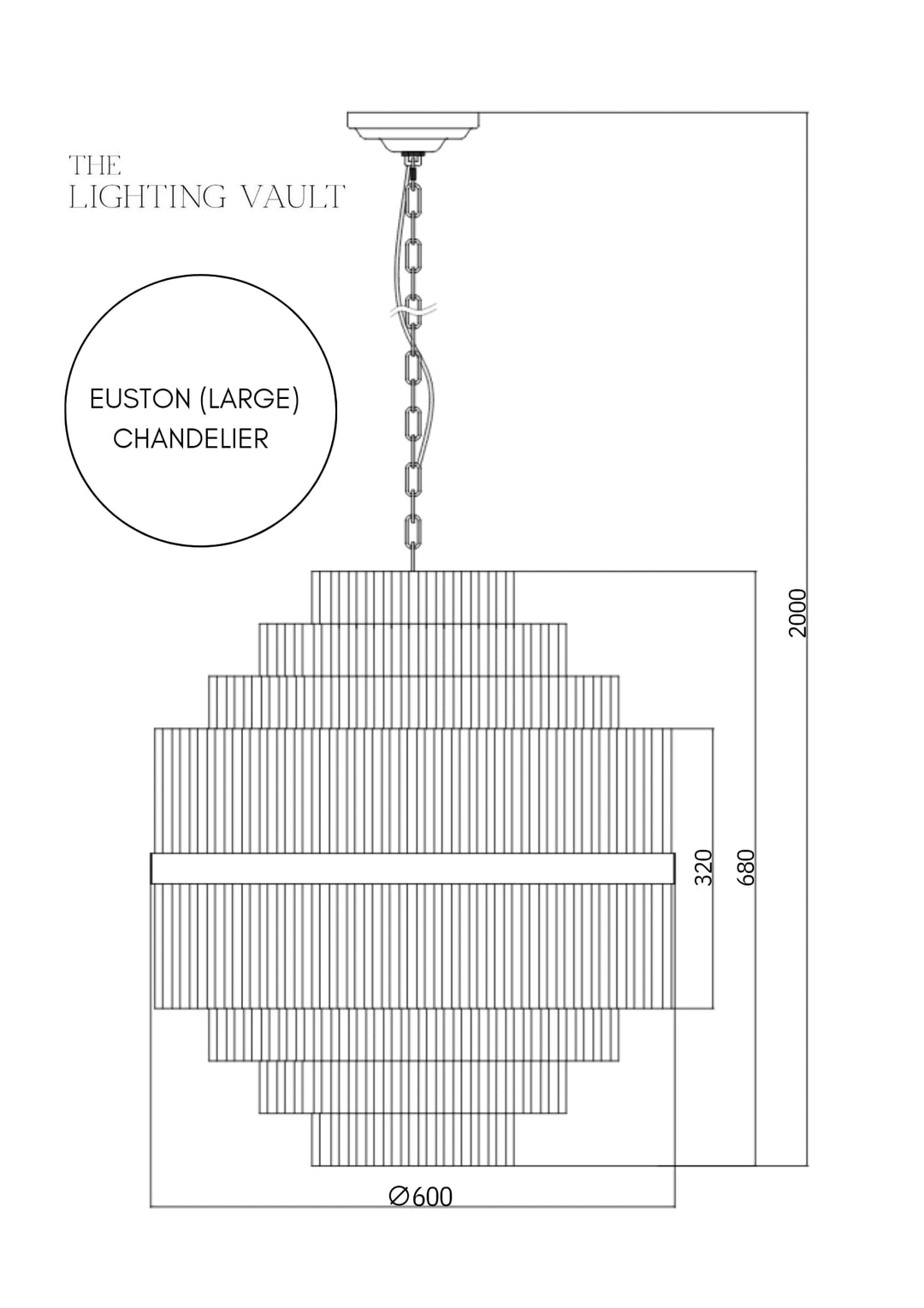 Euston Large Gold & Glass Rod Chandelier