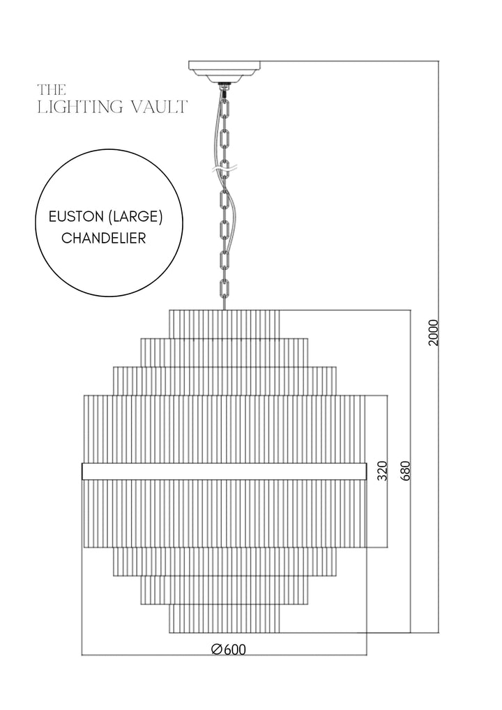 Euston Large Gold & Glass Rod Chandelier