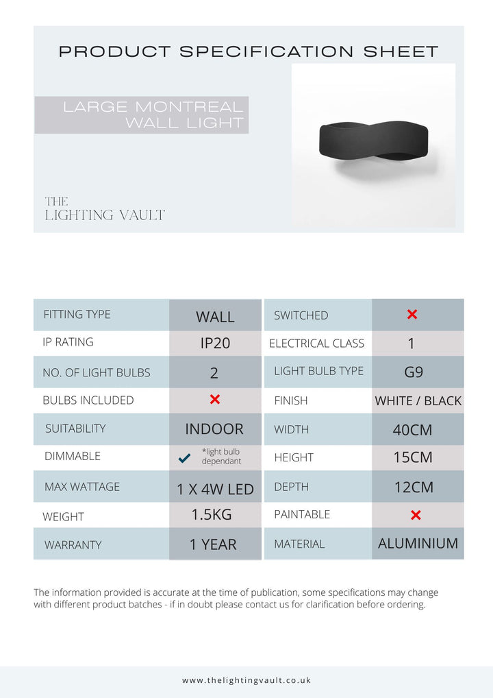 Montreal Wall Light Large - 2 Colours