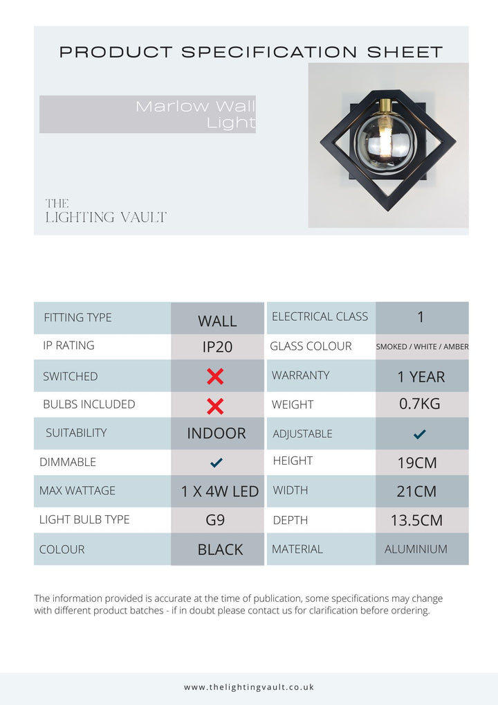 Marlow Wall Light – Black & Gold with Glass Shade