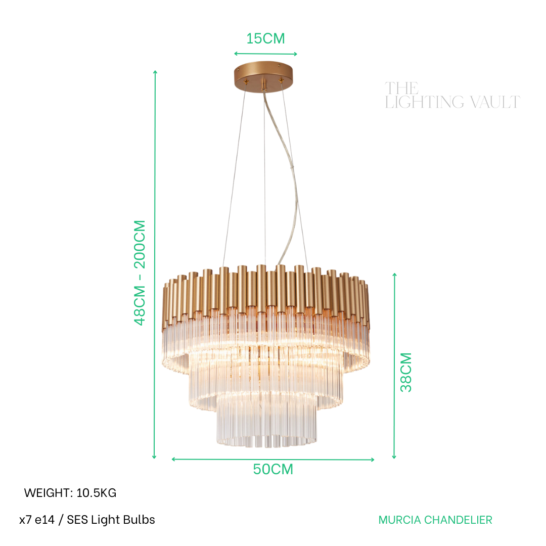 Murcia Chandelier – Matt Gold Glass Tiered Pendant