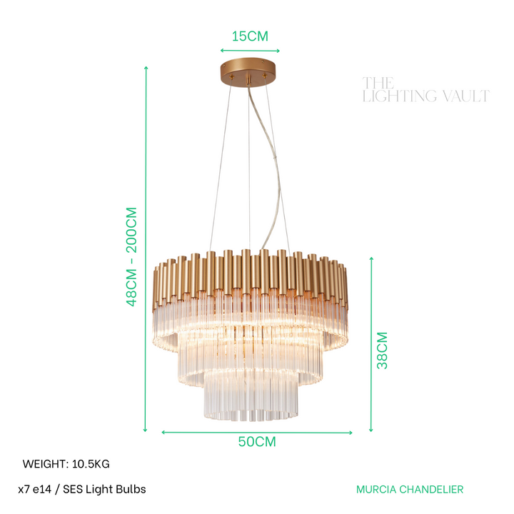 Murcia Chandelier – Matt Gold Glass Tiered Pendant