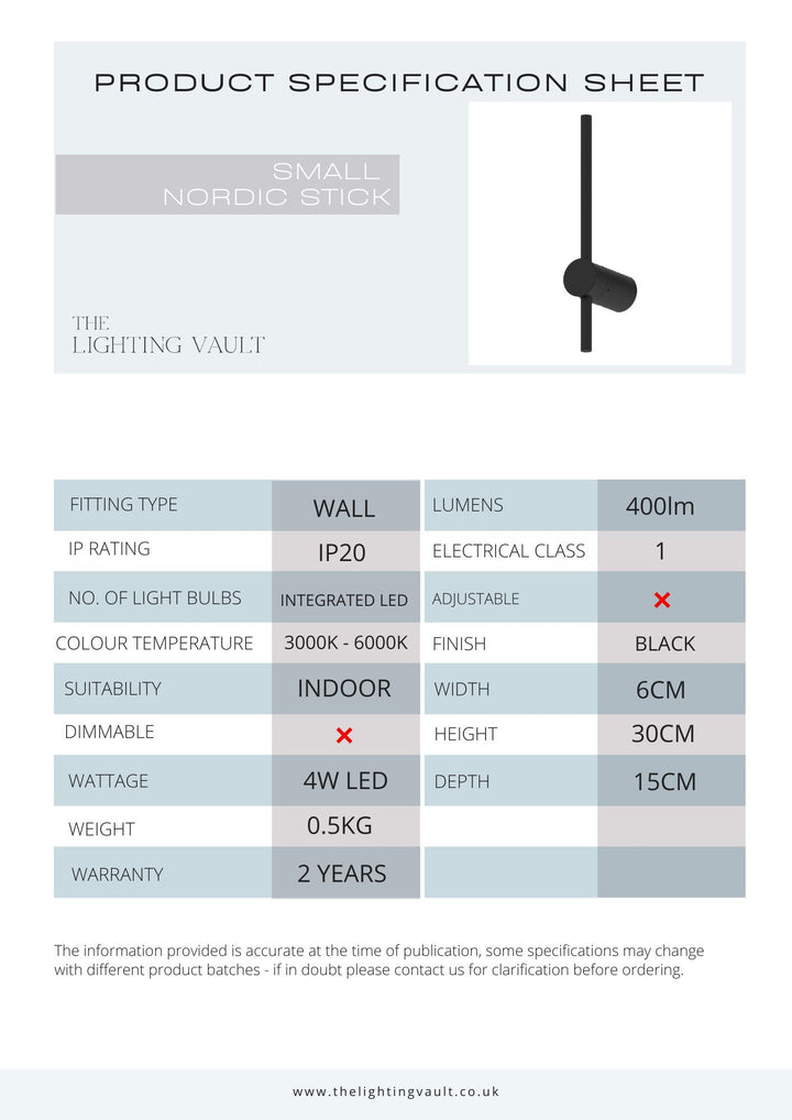 Nordic Stick Wall Light – 3 Sizes | Modern Matte Black