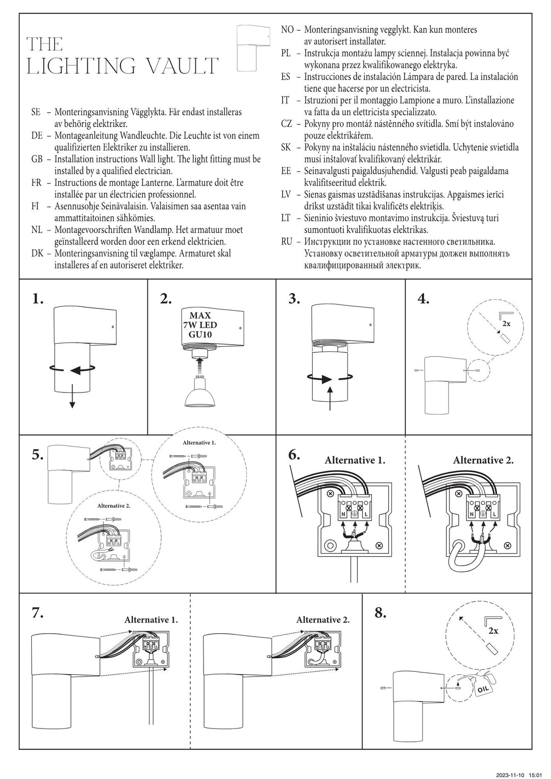 Naples Knurled Single Wall Light - 2 COLOURS
