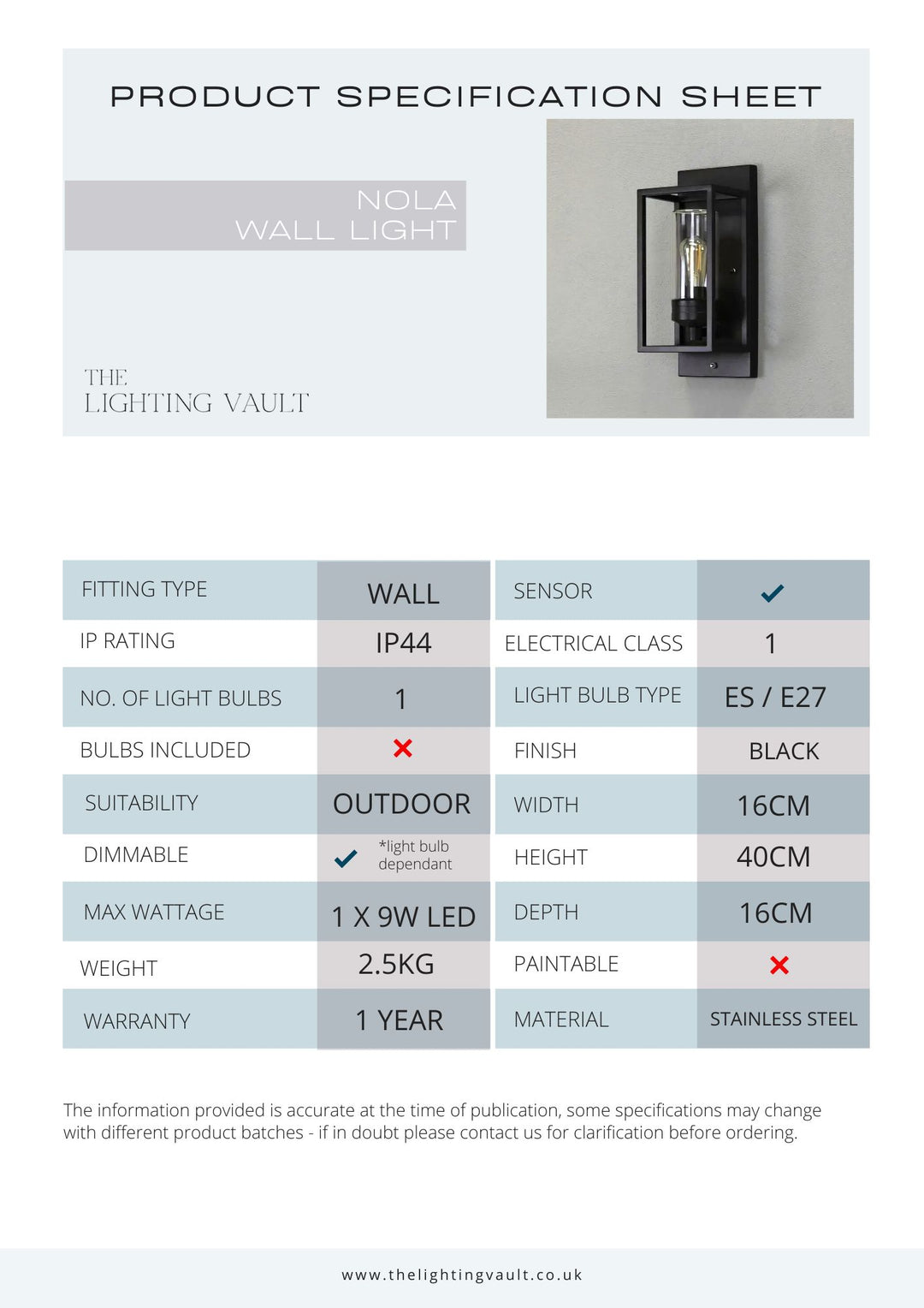 Nola Sensor Outdoor Wall Light