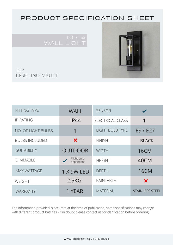 Nola Sensor Outdoor Wall Light