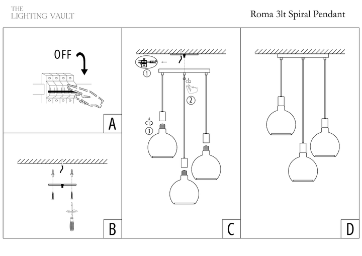 Roma 3-Light Spiral Pendant