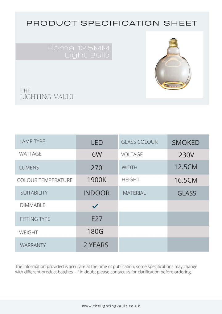 Roma 125MM Large Globe Light Bulb Smoked