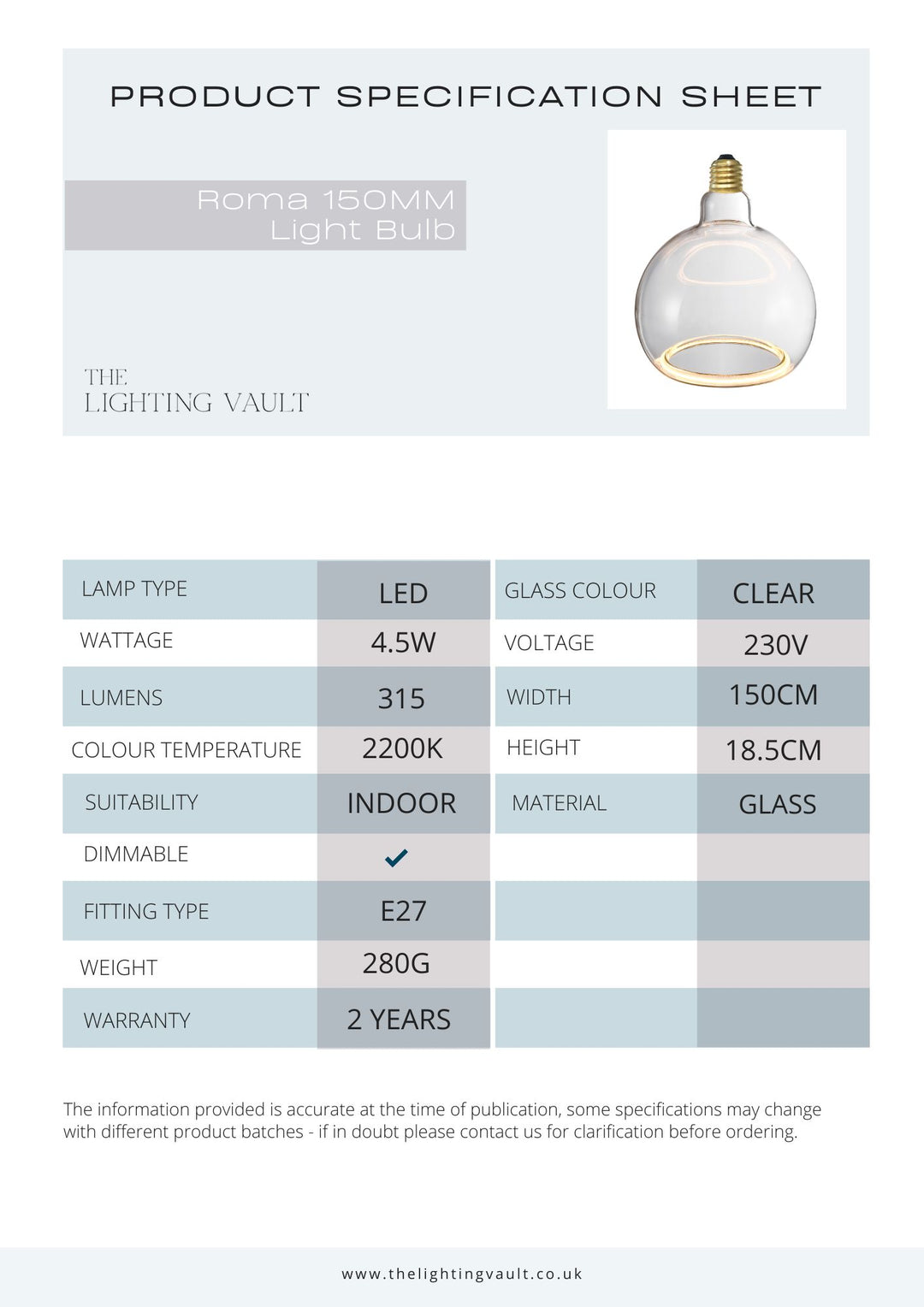 Roma 150MM Extra Large Globe Light Bulb
