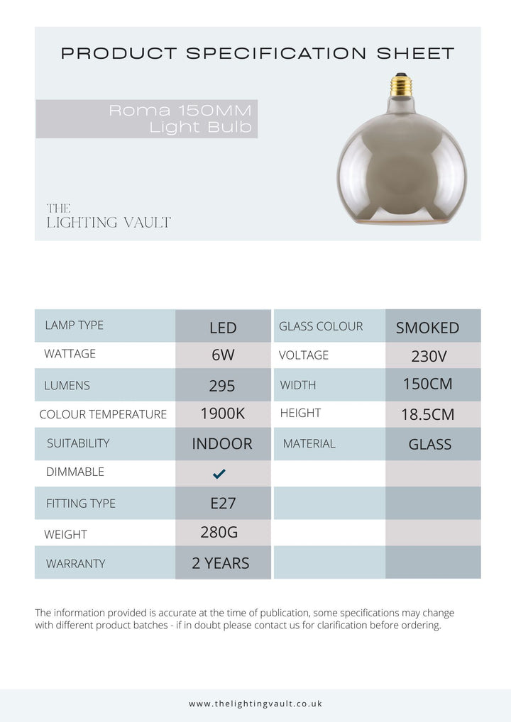 Roma 150MM Extra Large Globe Light Bulb Smoked