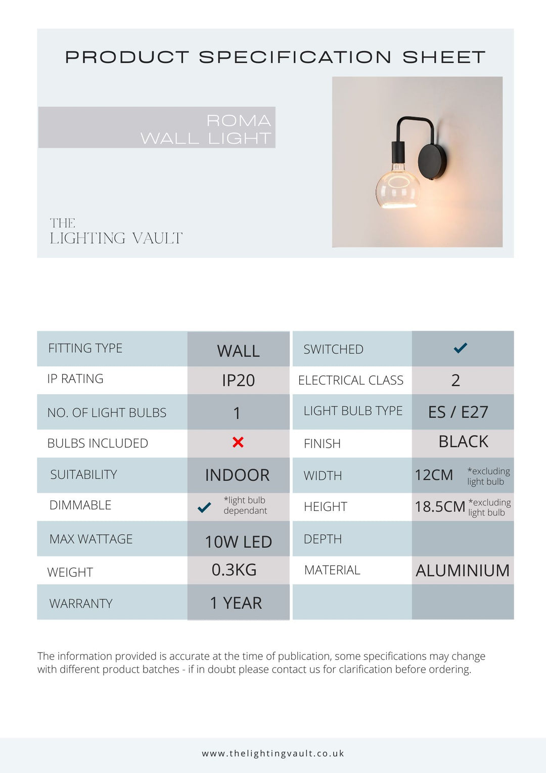 Roma Wall Light - 2 COLOURS