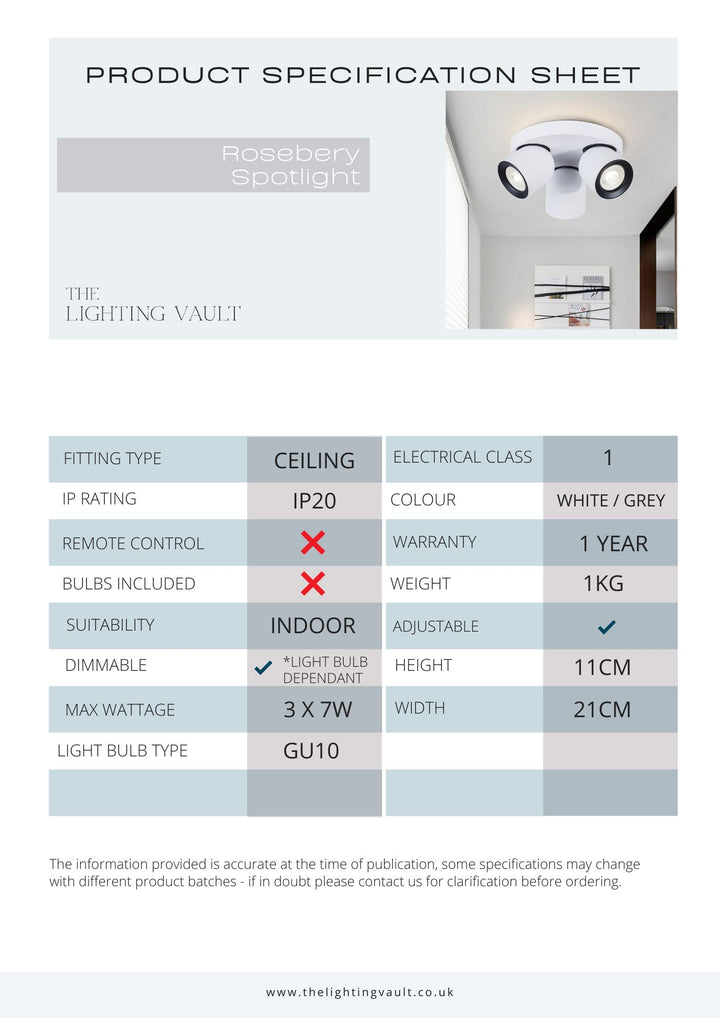 Rosebery 3 Light Round Ceiling Spotlight