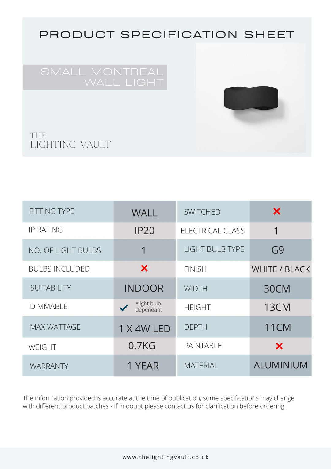 Montreal Wall Light Small - 2 Colours