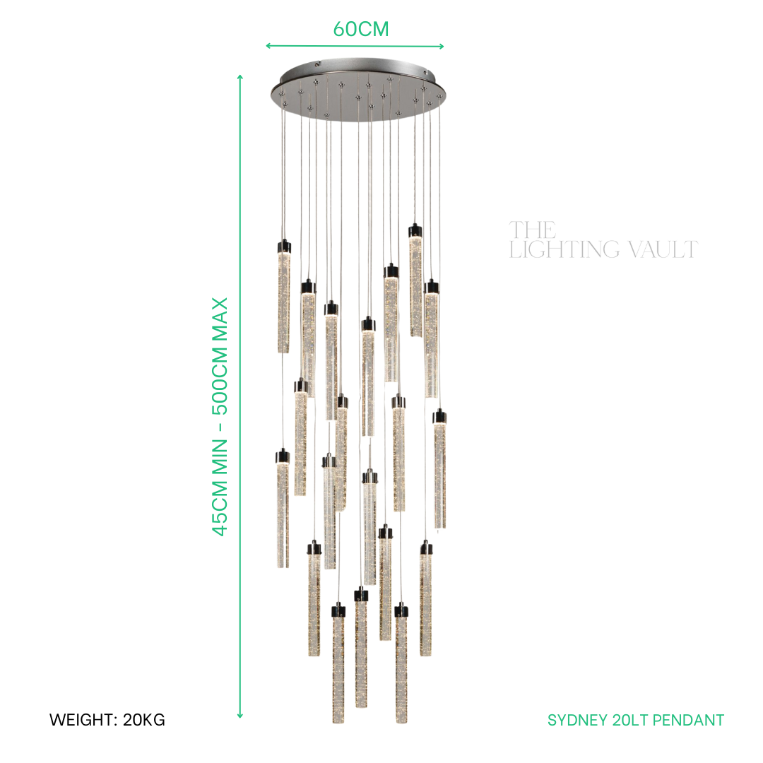 Sydney 20-Light Spiral Pendant Chandelier – Extra Large LED Staircase Light