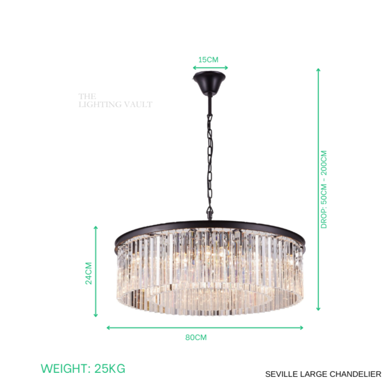 Seville Large Black Chandelier with Triangular Crystals