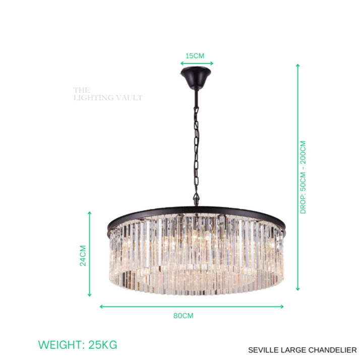 Seville Large Black Chandelier with Triangular Crystals