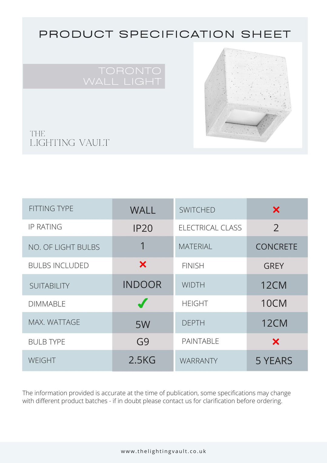 Toronto Wall Light Concrete