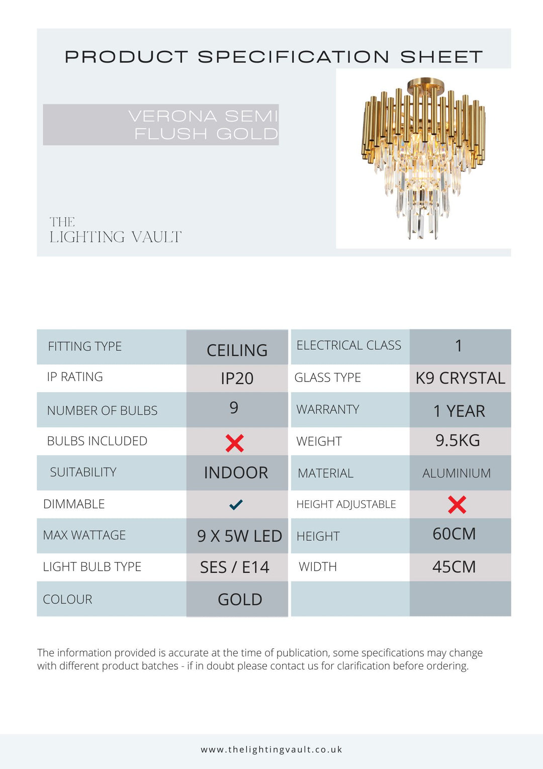 Verona Semi-Flush Gold