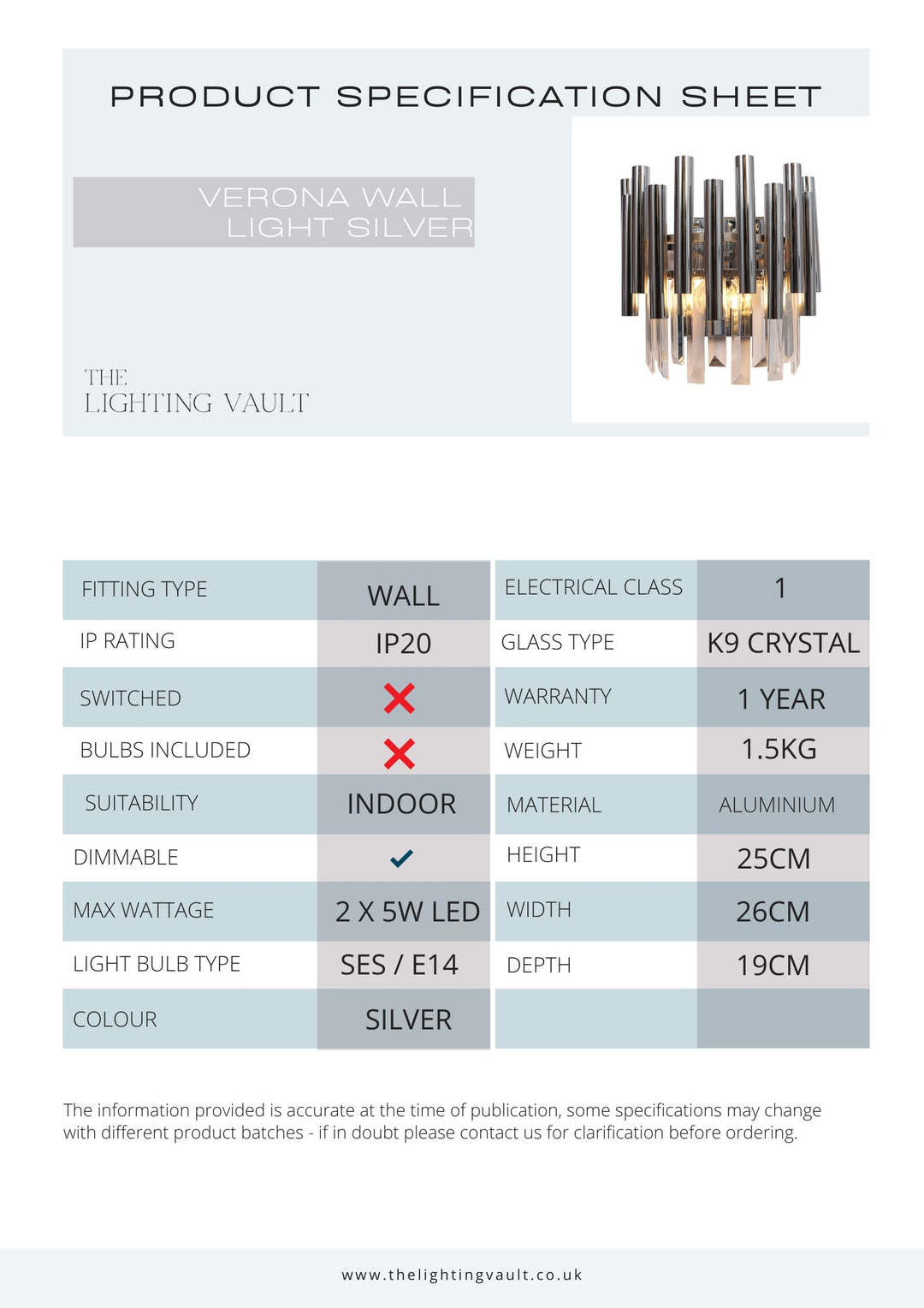 Verona Wall Light Silver