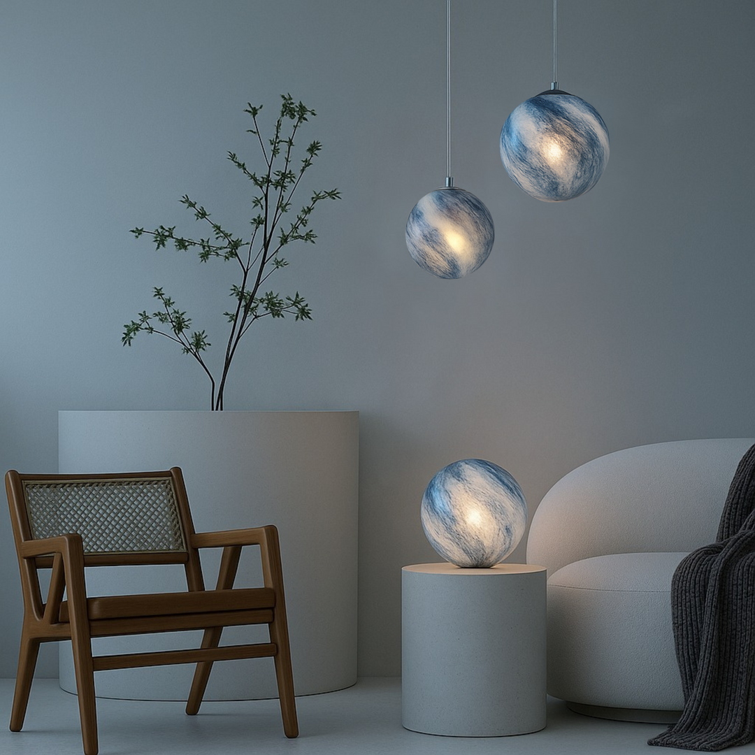 Neptune planet inspired Albury Pendant Light – modern blue ceiling light in 2 sizes
