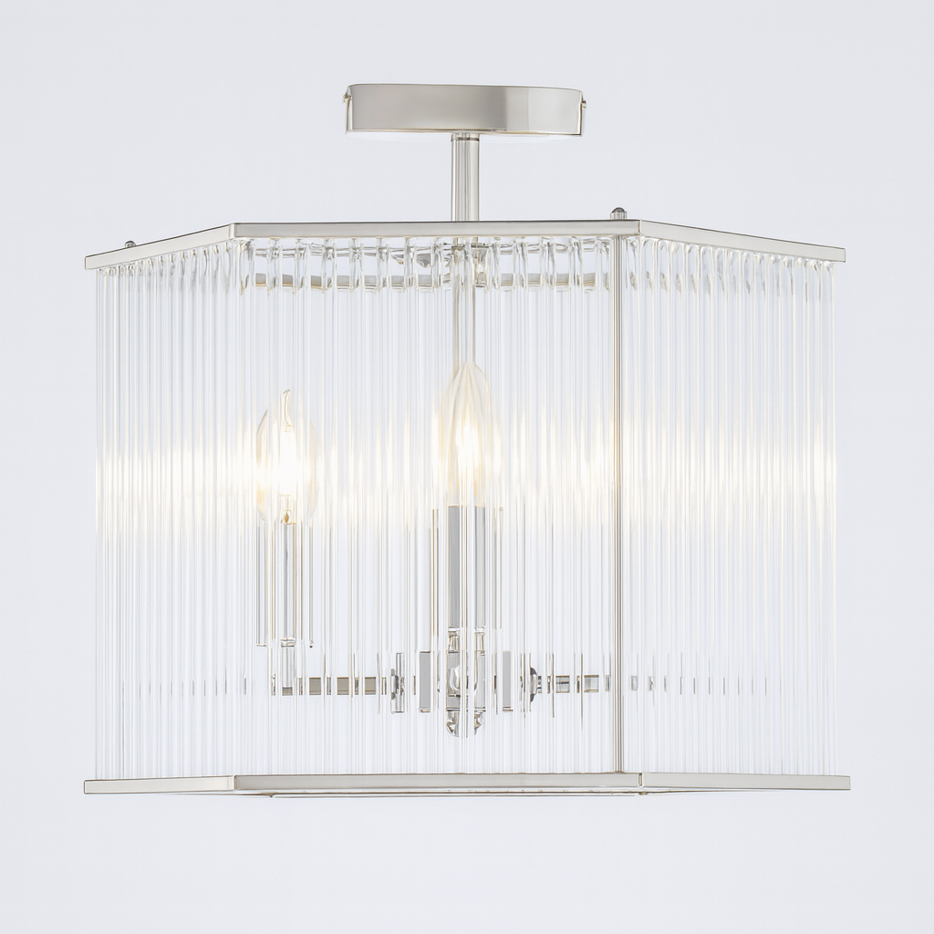 Alexa glass rod semi flush lantern in chrome