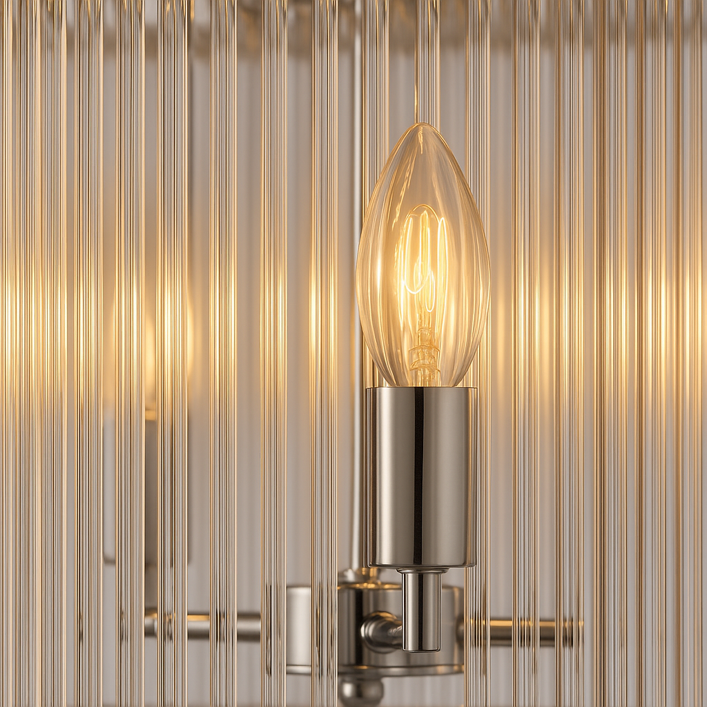 Close up of Alexa glass rod semi flush lantern in chrome