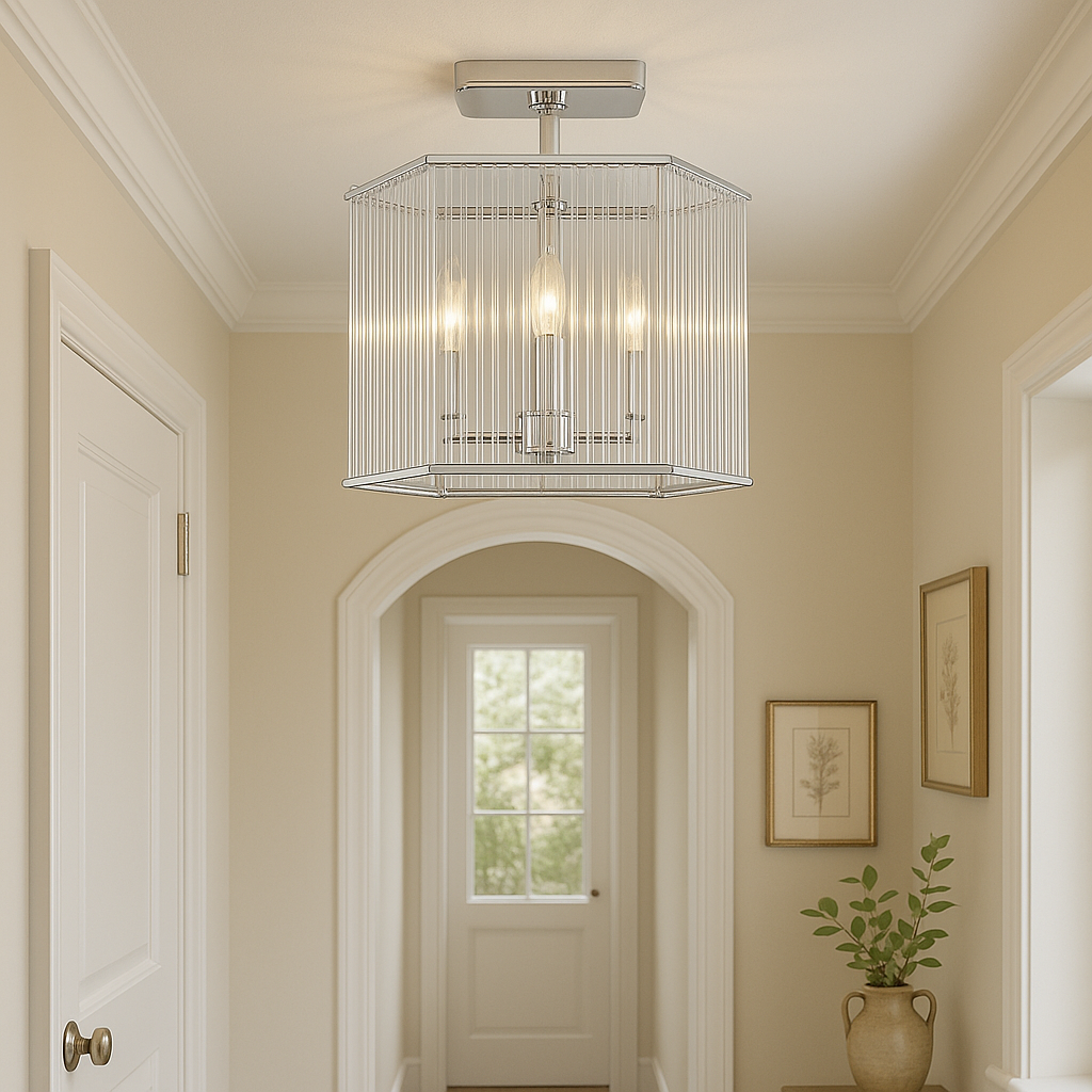 Alexa glass rod semi flush lantern polished chrome in hallway