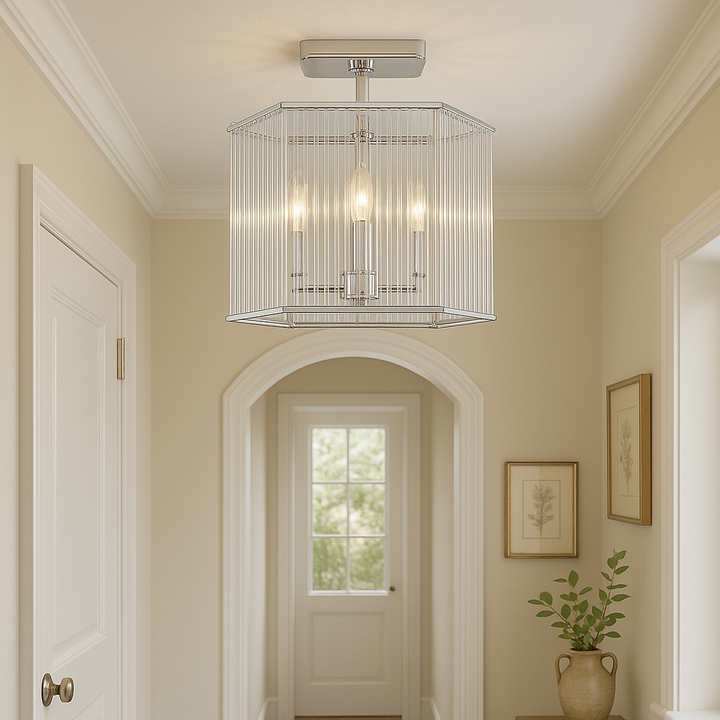 Alexa glass rod semi flush lantern polished chrome in hallway