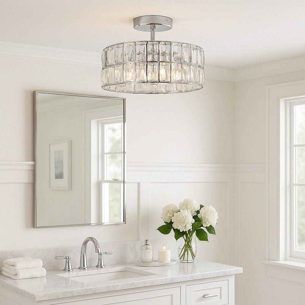 Alvito chrome crystal semi-flush bathroom light 30cm