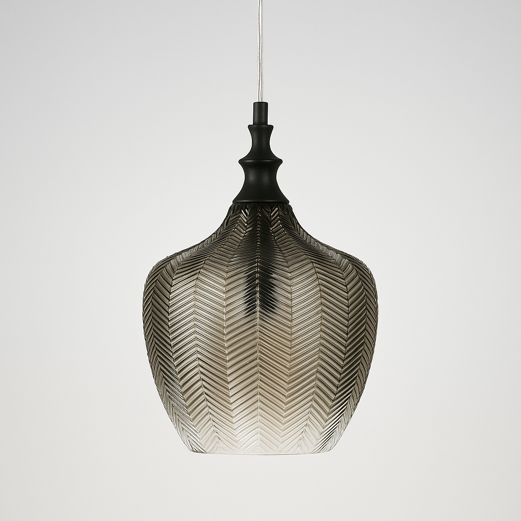 Bedford smoked glass pendant with clear to smoked gradient finish on grey background