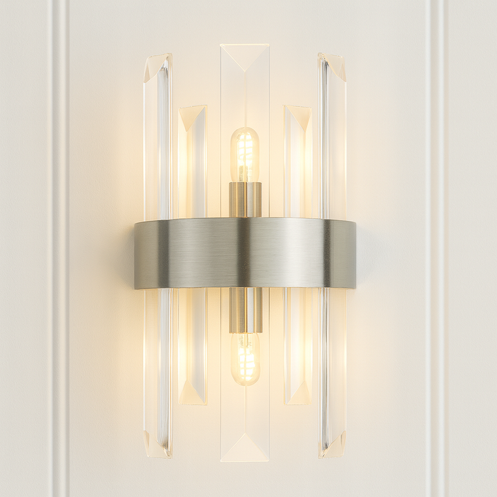 Brentwood crystal wall light in brushed silver finish