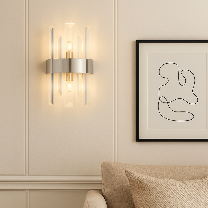 Brentwood silver crystal wall light in Scandi living room