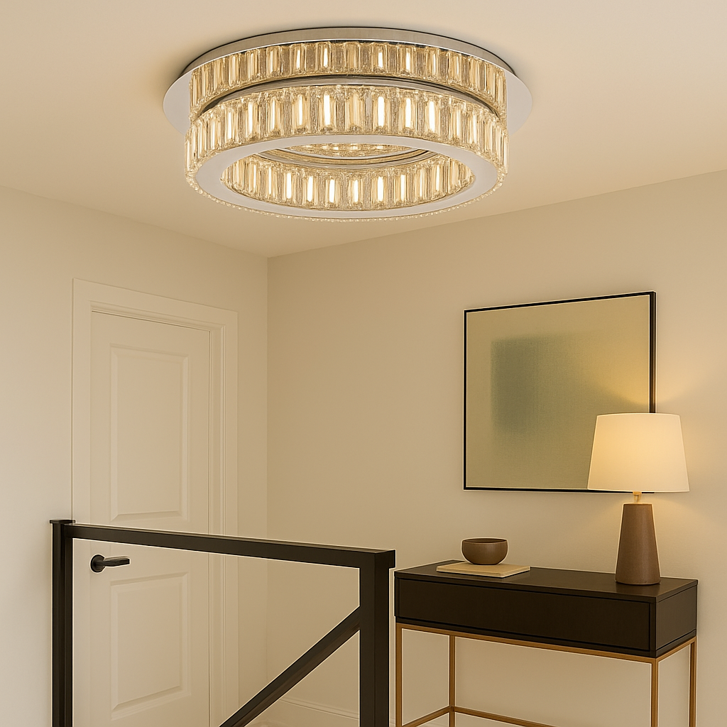 Crystal flush ceiling light polished chrome