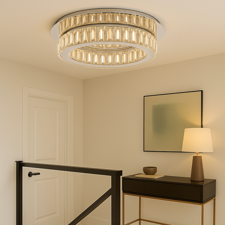 Crystal flush ceiling light polished chrome