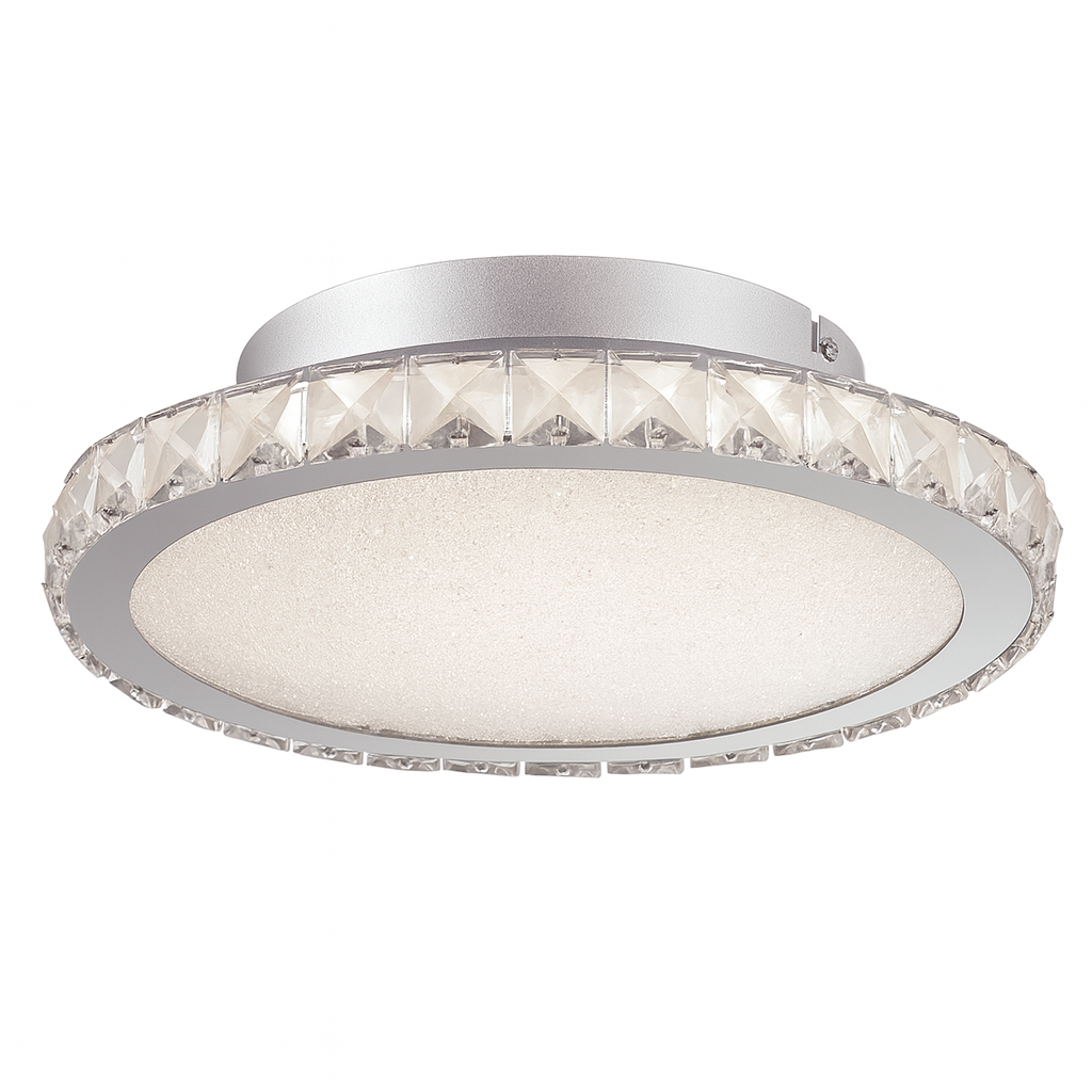 Charleville large crystal flush ceiling light with chrome finish and frosted diffuser, luxury modern design.
