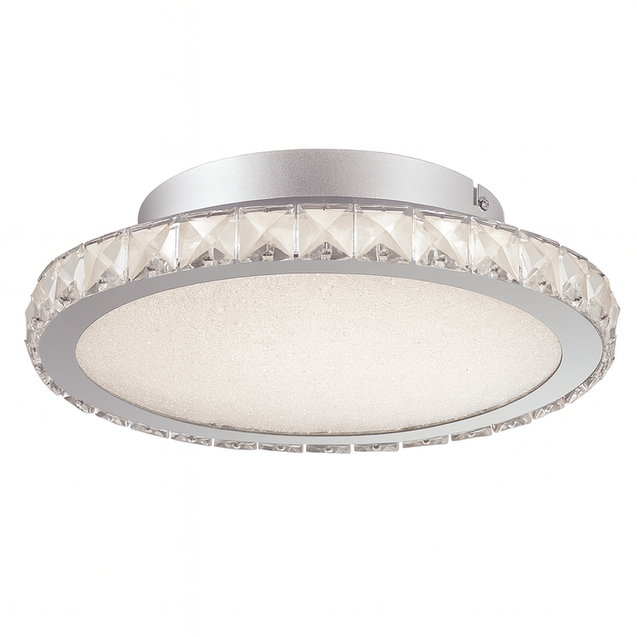 Charleville large crystal flush ceiling light with chrome finish and frosted diffuser, luxury modern design.