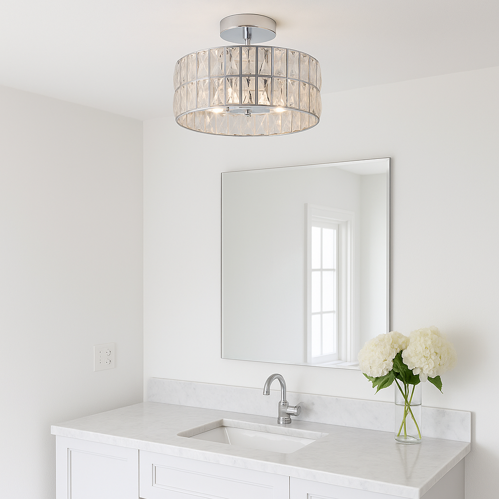 Alvito Large Bathroom Semi-Flush Crystal Ceiling Light IP44