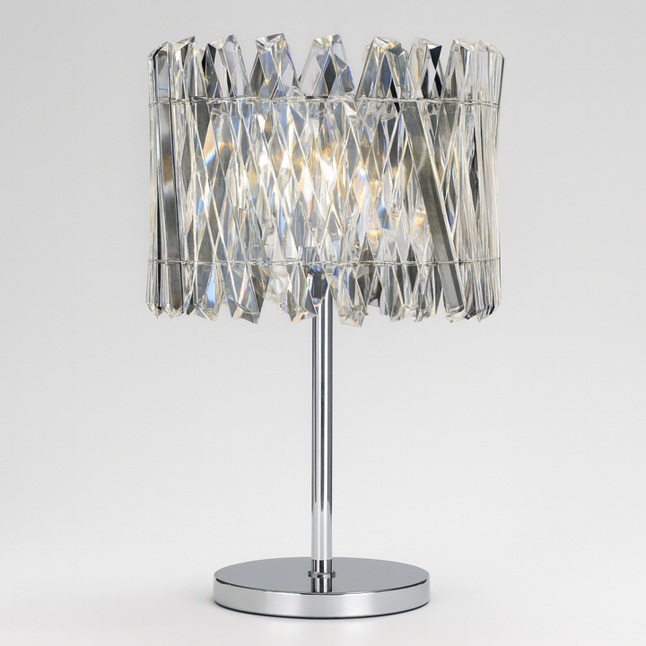 Devonport crystal table lamp with faceted crystal shade and chrome base