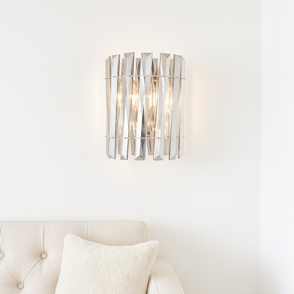 Devonport smoked wall light in luxury living room with white walls