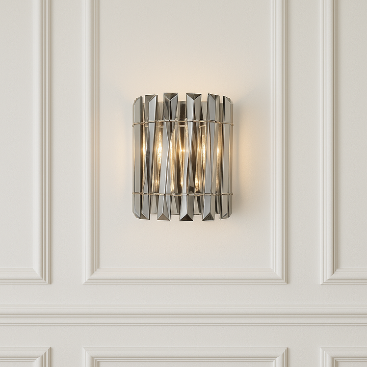 Devonport smoked wall light centred on white panelled wall