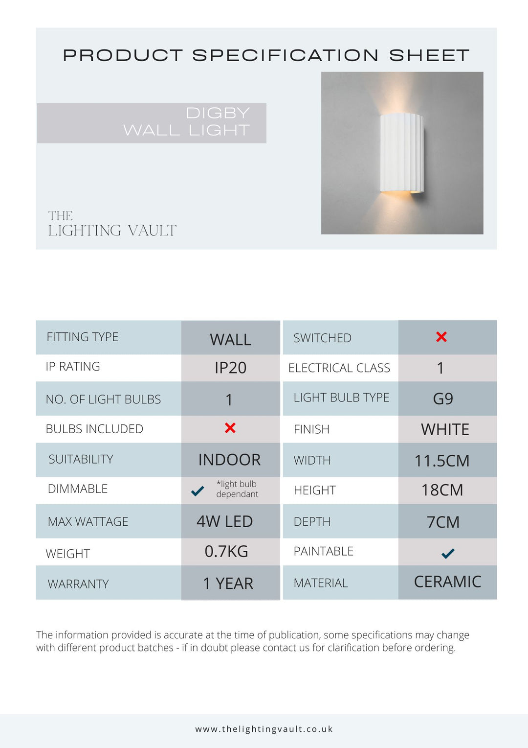 Digby Wall Light – G9 or GU10 Option