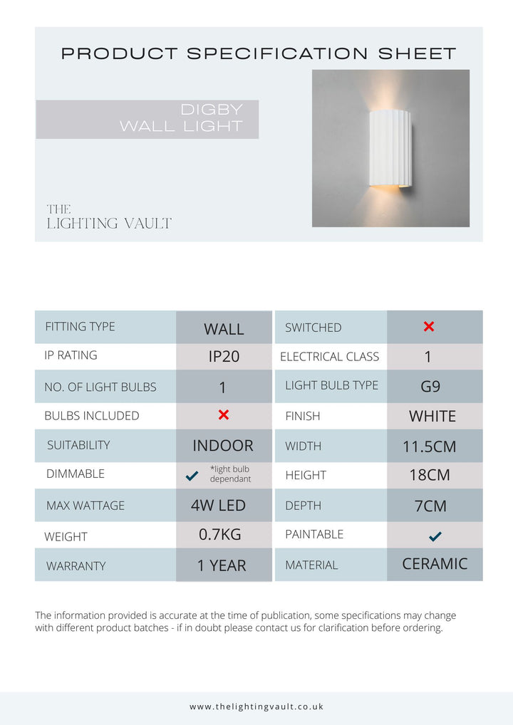 Digby Wall Light – G9 or GU10 Option