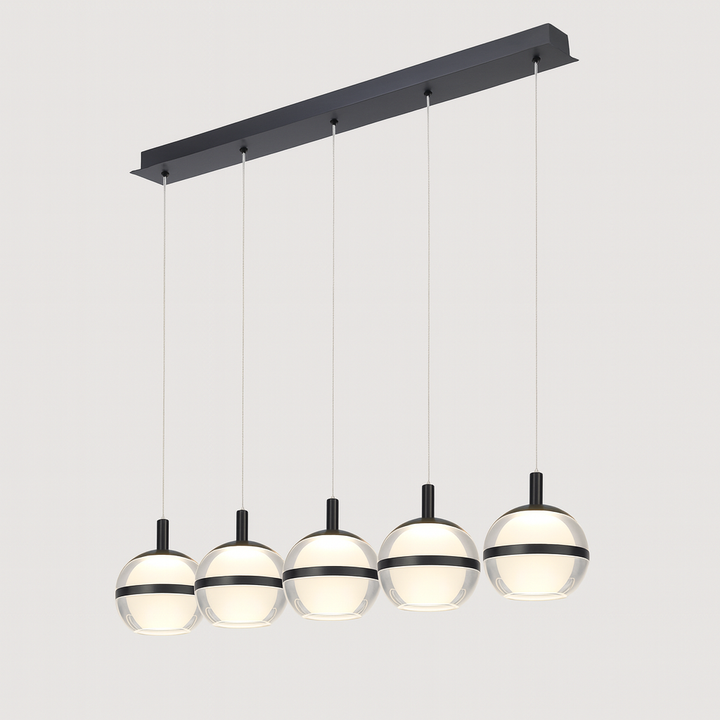 Forbes black 5 light pendant bar with glass globes