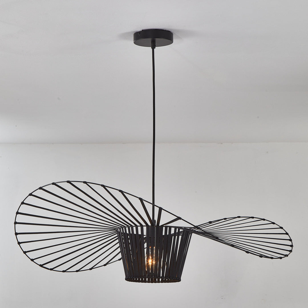 Modern black pendant light fixture on a white background