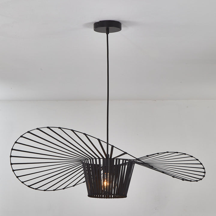 Modern black pendant light fixture on a white background