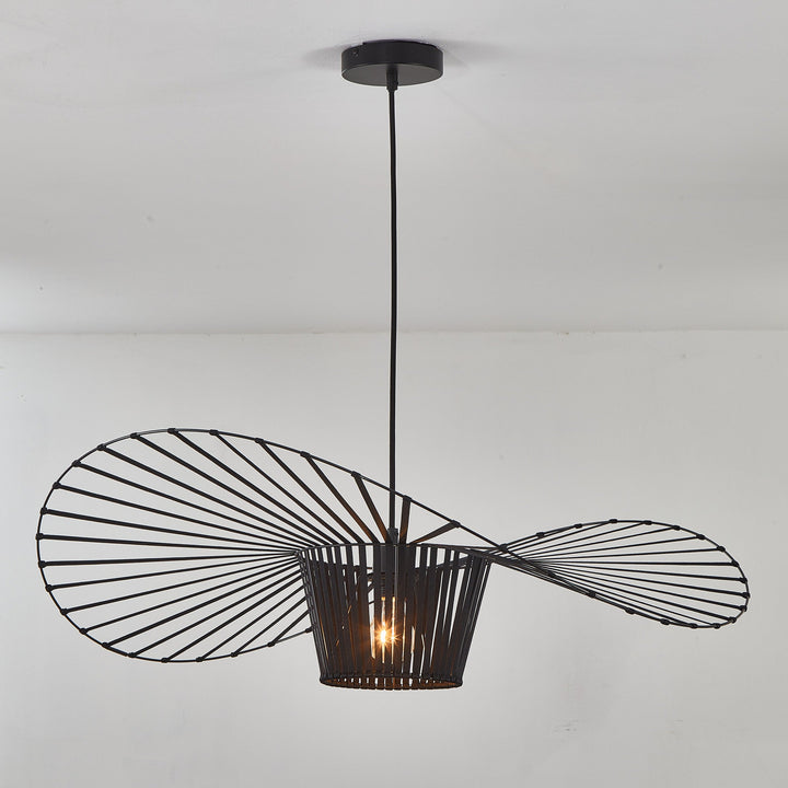 Modern black pendant light fixture on a white ceiling