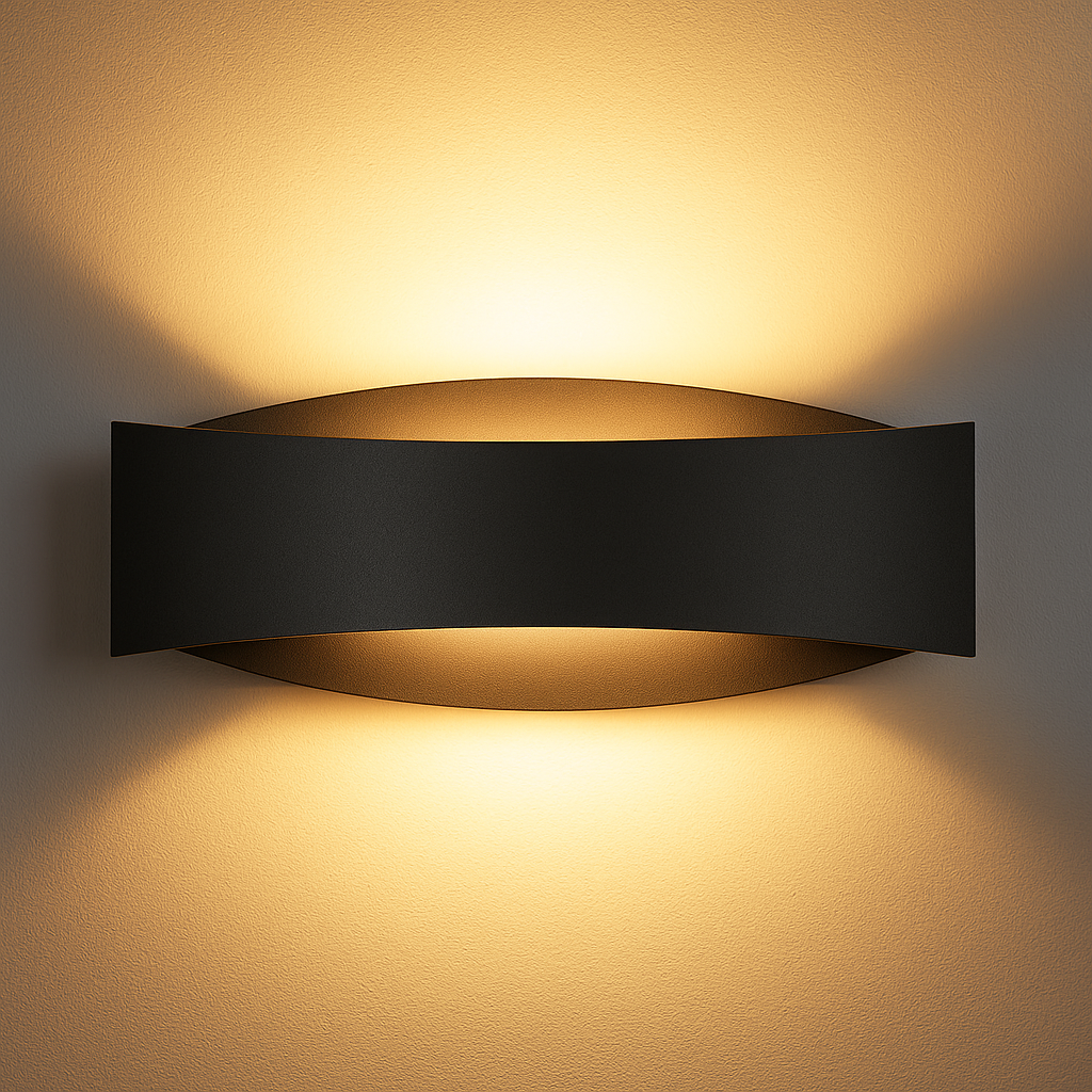 Halifax black wall light illuminated