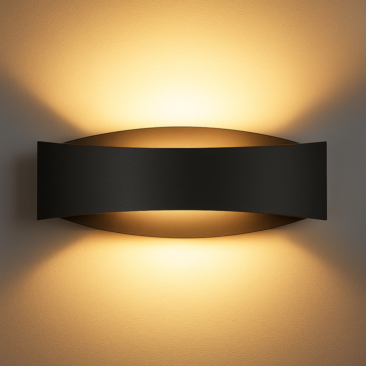 Halifax black wall light illuminated